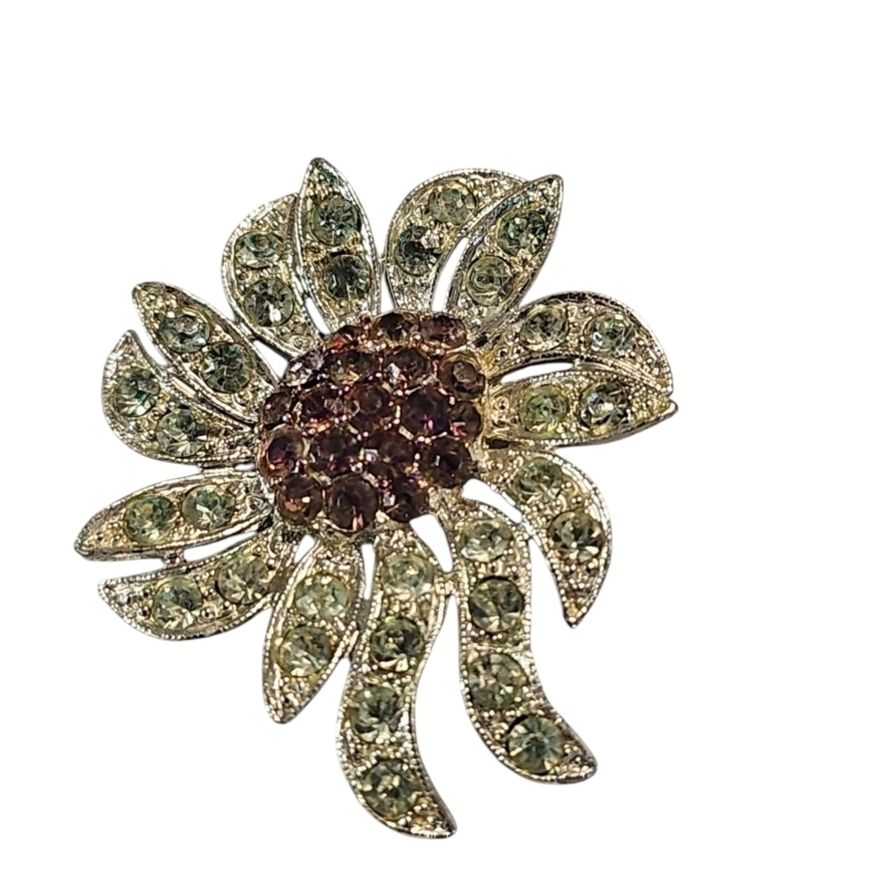 Vintage Celebrity Silver and Purple Floral sparkling gems signed Brooch luxury